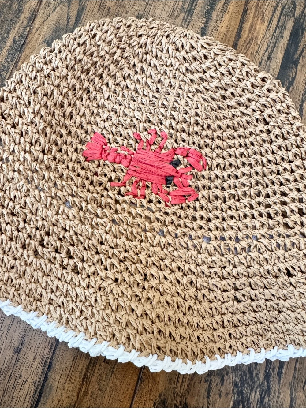 NWT No Boundaries Coastal Chic Red Lobster Woven Straw Bucket Hat White Trim OS